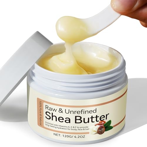 Organic Shea Butter, rohe unraffinierte Sheabutter mit den Vitaminen A, E und F, pflegt, beruhigt und macht trockene Haut weich, natürliche Feuchtigkeitsversorgung, reine Sheabutter