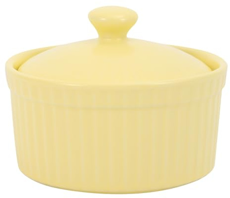 SAFIGLE Keramik Auflauf Schüssel mit Deckel Ofenfeste Backschale in Gelb Leicht zu Reinigen und Sicher zum Backen von Karamellpudding und Desserts