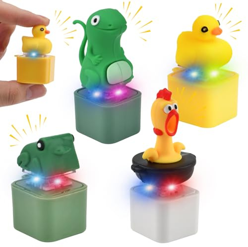 Tastatur Fidget Toys, 4 Stück Schlüsselanhänger Lizard Button Spielzeug | Ente Clicker Anti Stress Spielzeug mit Geräusch & LED Licht, Lustige Keychain für Kinder & Erwachsene Stressabbau