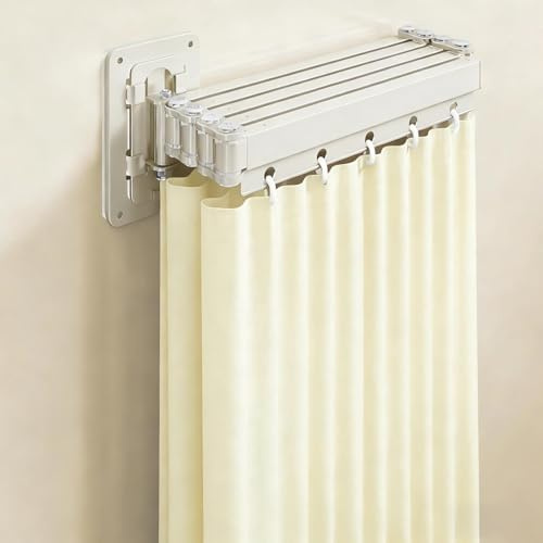 SHENGYIG Bianco Bastone per Tenda da Doccia Pieghevole Regolabile | Asta Tenda Doccia, Due Metodi di Installazione, con Accessori di Installazione, per Case, Hotel e Palestre