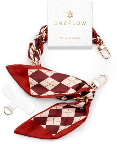 ONEFLOW Handyanhänger fürs Handgelenk, Universal Handykette kurz Handschlaufe, Scarf Handyband für Hüllen abnehmbar, Anhänger Kette mit Karabiner für alle Handys, Chainless Silk Liaison