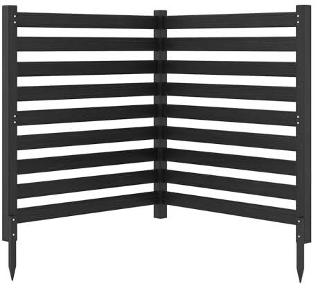 COSTWAY Gartenzaun 2-teilig, Zaun mit 3 Pfählen, 98 x 107 cm, Sichtschutzzaun aus Holz, Steckzaun Lamellenzaun, Tannenholz, freistehender Sichtschutz für Garten Terrasse (Schwarz)