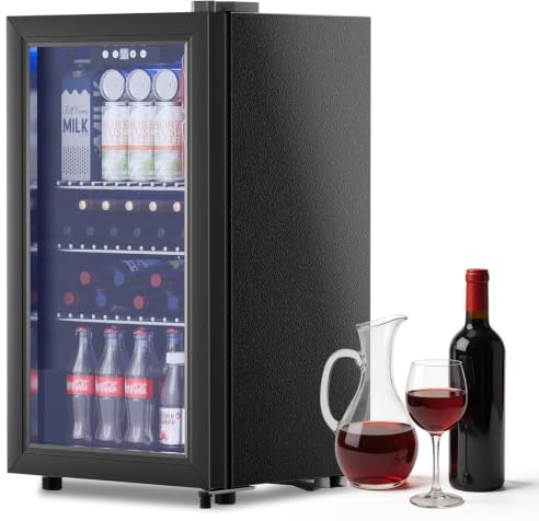 GUIVACI Frigorífico para bebidas 86L – Mini nevera con doble acristalamiento, 120 latas, estantes ajustables, silencioso (39 dB), puerta reversible para el hogar, cocina, bar y oficina