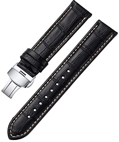 iStrap Uhrenarmbänder - Krokodilmuster Echtes Leder Männer Frauen - Bereitstellungsschnalle mit Druckknopf Armband - 18mm 19mm 20mm 21mm 22mm 24mm - Schwarz Braun