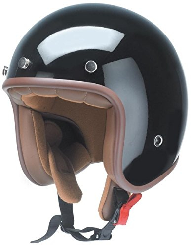 Vintage-Jethelm, E-geprüft, Schwarz, Innenausstattung Braun, für Old Style Cafè Racer Custom-Motorräder M Nero Lucido