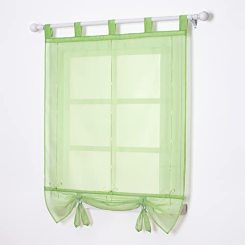 SIMPVALE Raffrollo mit Schlaufen Gardinen Voile römischen Liter Fall Schatten Transparent Vorhang für Balkon und Küche, Grün, 100cm (Breite) x155cm (Höhe)