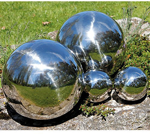 Mojawo 4er Set Dekokugeln Edelstahl Schwimmkugeln Teichkugeln verschiedenene Größen Ø10cm/Ø15cm/Ø20cm aus Edelstahl glänzend