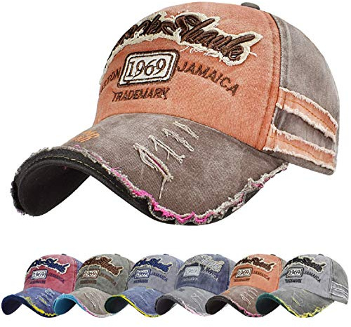 UMIPUBO Baseball Cap Classic Sports Casual Plain Sun Hat Unisex Adjustable Rock Shark Vintage Distressed Cotton Baseball Caps Edge Grinding Do Old Hat (Orange, One Size)