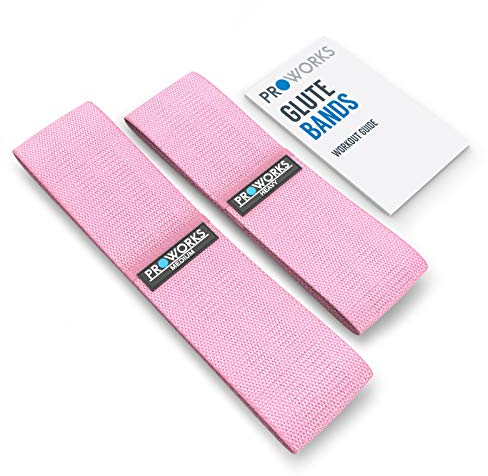 Proworks Fitnessbänder (2 Stück), Widerstandsbänder für Beine und Po, Rutschfestes Resistance Band Set für Damen & Herren inkl. Gymnastikband Trainingsbuch - Rosa - S/M