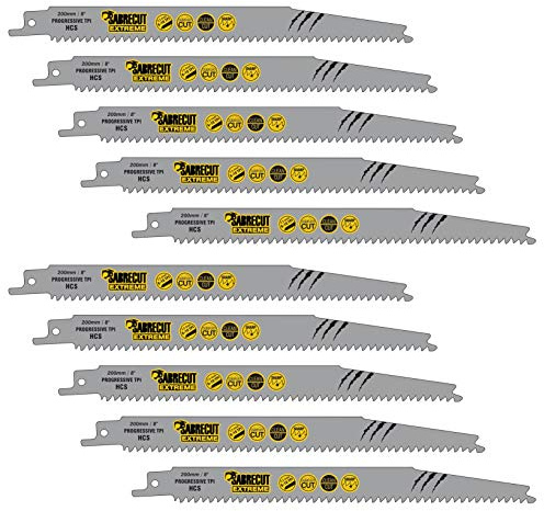 SabreCut 10pcs SCRS2345X_10 200mm 10 TPI S2345X Lames scie sabre | Lame durcie pour coupe rapide et durable du bois, bois de construction et applications d’élagage