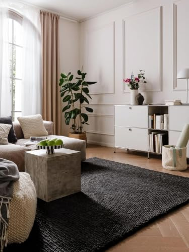 benuta Pure Wollteppich Beads - Anthrazit 120x170 cm - Wolle handgewebt - Rechteckig & im Style: Uni, Natural Living - Pflegeleicht für Wohnzimmer Schlafzimmer