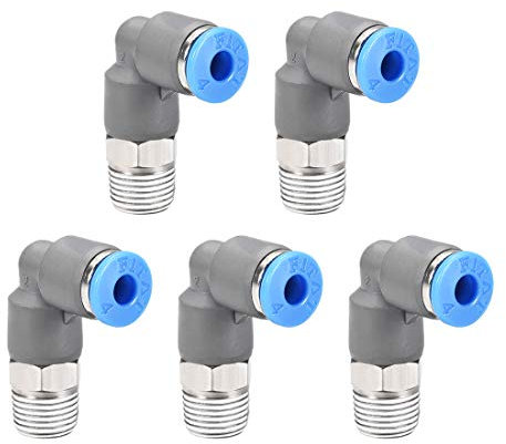 sourcing map Coude Connexion à Pression Air Raccords 4mm Tube OD x 1/8PT Mâle Filetage Pneumatique Libération Rapide Connecteurs Gris 5Pcs