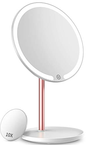 Kostlich beleuchteter Make-up-Spiegel, wiederaufladbarer LED-Tischspiegel mit 10-facher Vergrößerung, Mini-Kosmetikspiegel, 3 dimmbare Farblichter, Touch-Sensor, tragbarer Spiegel für Reisen