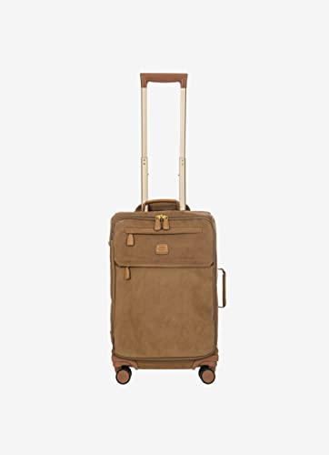 Bric's Trolley Life Kollektion, Handgepäck-Koffer mit Reißverschlusstaschen und 4 Rollen, Wildlederoptik, Maße: 37x55x23, Camel