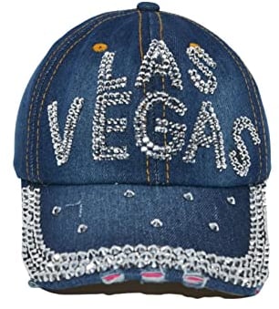 Popfizzy Damen-Strass-Hut, glitzernde Denim- und Diamant-Hut, glitzernde Geschenke, Bedazzled Mom Hut, lustige Damen-Baseballkappe, trendig, Las Vegas (Blau), Einheitsgröße
