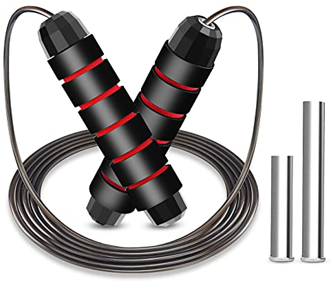 Howeet Weighted Jump Rope,Heavy Jump Rope with EVA Handle,Speed Rope,Adjustable Length of 9 Feet,Jump Rope with Ball Bearings Prevent Knotted,Suitable for Aerobic Exercise(Handle load 160g)…