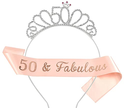 Miss-shop Geburtstags Kristall Tiara,Geburtstagskrone Schärpe 50 Jahre Geburtstag Krone Diadem Tiara für Frauen Geburtstagsgeschenkpartybevorzugung Geburtstagsdekoration Zubehör