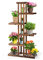 RELAX4LIFE Blumenständer Holz, Pflanzenständer 6 Ebenen, freisthendes Pflanzenregal für Wohnzimmer & Balkon & Garten, Blumenregal mit karbonisierter Textur, bis zu 60 kg belastbar (75 x 25 x 140 cm)