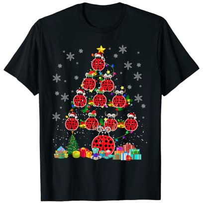 Santa ELF Reindeer Ladybug Xmas Tree Light Ladybug T-Shirt