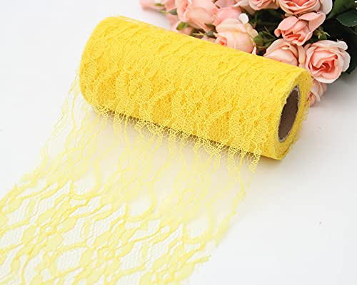 Spitze Tischläufer Tischband Tischdecke Küche Esstisch Dekoration Tischdeko für Hochzeit Geburtstage Tischdekoration Kommunion Weihnachten Herbst Braut & Baby Dusche Tabletop Dekor,Gelb 15cmx22m