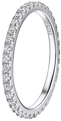 Suplight 925 Sterling Silver Eternity Rings for Women, 2mm Cubic Zirconia Fake Diamond Stackable Wedding Engagement Bands for Women Girls