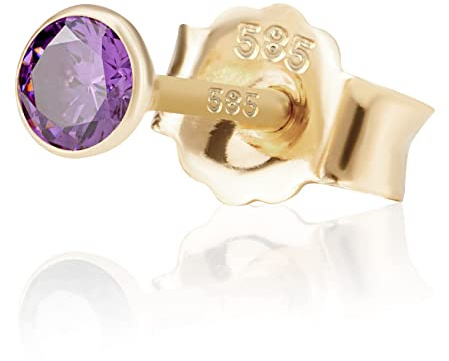 NKlaus Einzel 3,0mm 585 Gelb Gold 14 Karat Ohrstecker Kristall Zirkonia Amethyst Butterfly Verschluss Damen Mädchen 11008