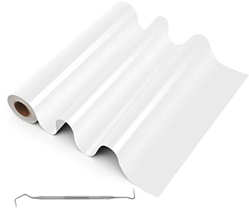 Lámina flexible blanca 30,5 cm x 610cm, Vinilo textil, rollo de vinilo de transferencia de calor, adhesivo permanente con ganchillo para Cricut& Silhouette Cameo para planchar camisetas