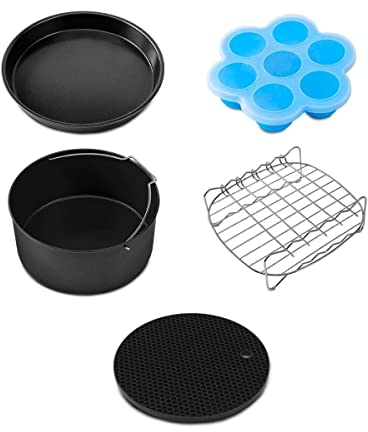 Mellerware - Accesorios Freidora de Aire | Airfryer 5.5L | Set de 5 accesorios - molde Pasteles, molde Pizza, molde Muffin, Rejilla brochetas, Salvamanteles | Para Freidora sin aceite Crunchy! XL
