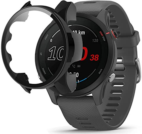 KUSINHOKA Coque pour Garmin forerunner 255 Protection Écran, Ultra Mince Antichoc Couverture Complète Verre Trempé D'écran Protecteur Coque pour Garmin forerunner 255, Noir
