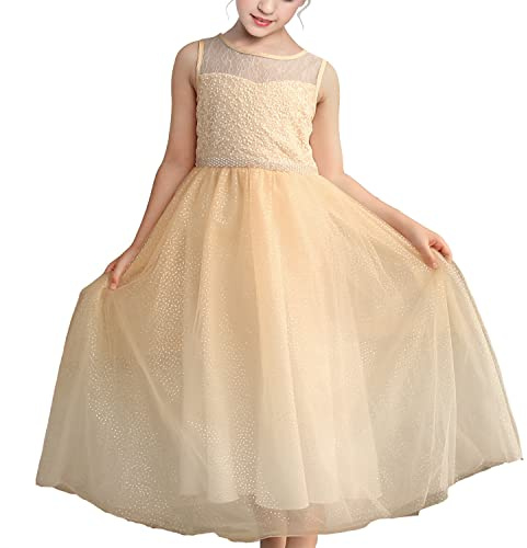 Flower Girls Dress Gradient Beige Maxi Party Princess Dancing Prom Age 7 Years