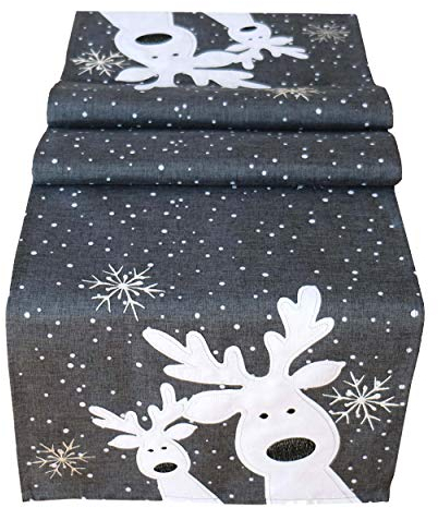 texpot Tischdecke 85 x 85 cm grau weiß Silber, lustiger Elch, Rentier, Tischdecke, Weihnachten Weihnachtsdeko Weihnachtstischdecke
