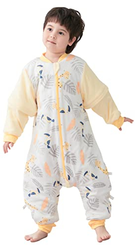 Chilsuessy Baby Winter Schlafsack 2.5 Tog extra weich Strampelsack mit Beinen Gefüttert Schlafanzug Abnehmbare Ärmel Schlafsäcke für Säugling Kleinkind, Dschungelhirsch, S/Babyhöhe 75-85cm