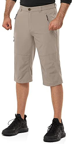 33,000ft Herren 3/4 Hose Cargo Shorts Kurze Wanderhose Stretch Leichte Radhose Sommer Capri Dreiviertel Hose Outdoor Shorts UPF 50+ mit Viele Taschen für Wandern Laufen Radfahren Fossil XL