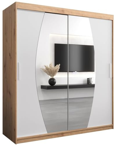 ABIKSMEBLE Armoire Elypse avec Porte Coulissante et Miroir - Dressing pour Chambre Adulte - Penderie Vêtement - Garde Robe - Placard - Closet