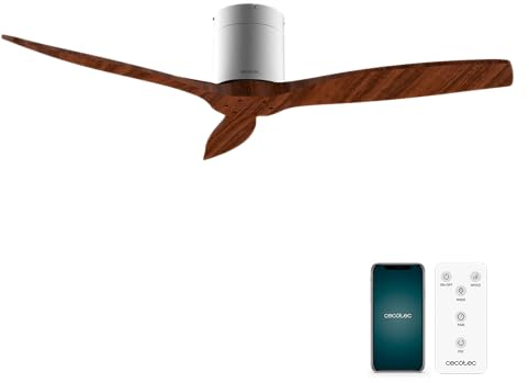 Cecotec Ventilador de Techo EnergySilence Aero 5500 Aqua IronDarkWood Connected, Motor DC 40W, Diámetro 132 cm, Bajo consumo, Wifi, Mando, Exteriores, Temporizador, Verano e invierno, Silencioso