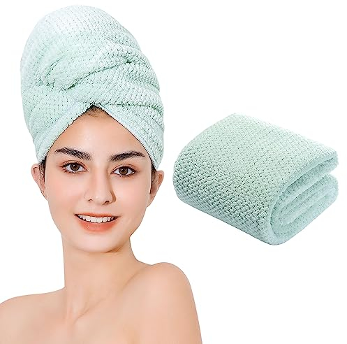Laojbaba Mikrofaser-Haartuch, schnell trocknend, geeignet für alle Arten von Haaren, ultra-saugfähig, langes und dickes Haar, 50,8 x 101,6 cm, Grün, 1 Stück