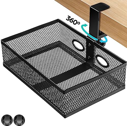 Pulchrum Under Desk Storage Organizer, Clamp-on Swivel Alloy Steel Drawer Hidden Desktop Drawer Basket, Desk Mount Tray Easy to Install/Firmly Clamped/High capacity/Suitable for Multiple Scenes