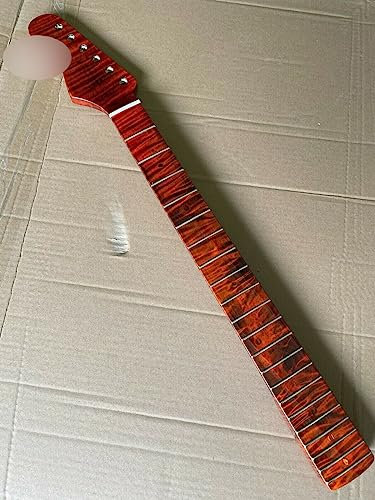 WUQIMUSC Gitarrenhals aus Ahorn, 21 Bünde, 64,8 cm, Flamme Ahorn-Griffbrett, Glanzlackierung, Ersatz für ST-Gitarrenteil, 1 Stück (dunkel-links)