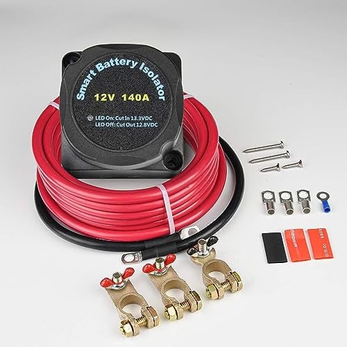 Doppel-Batterie-Isolator-Kit 12V 140Amp spannungsempfindliches Relais VSR Doppel-Batterie automatische Ladegerät & Verdrahtung Kabel-Kit Auto Universal-Relais