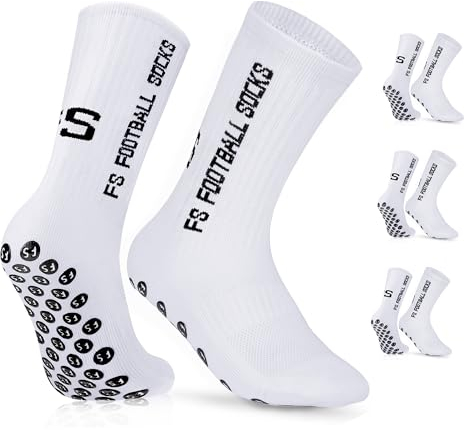 Gohanny Fußballsocken 3 Paar Rutschfeste Fußball Socken,Größen 35-39, Fussball Socken für Damen & kinder - Anti-Rutsch Grip Fußball Socken- Sportsocken Atmungsaktiv, Weiß