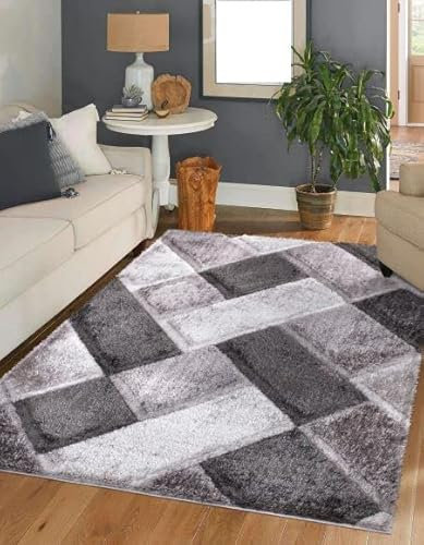 3D Shaggy Rugs Modern Geometric Design Large Area Rugs for Living Room Bedroom Thick Fluffy Floor Mats Small Door Mat (Grey, 120 x 170 cm)