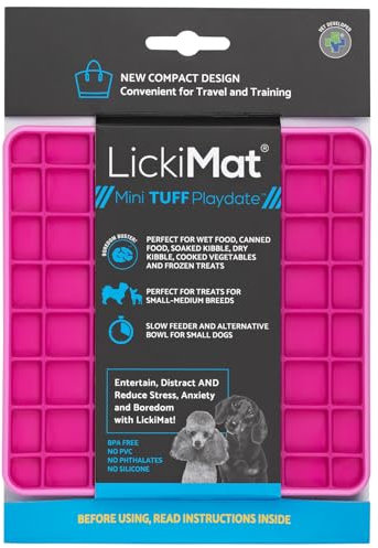 LickiMat Mini Tuff Playdate Dog Food Mat, Dog Slow Feeder LickiMat, Boredom Anxiety Relief for Dogs, Perfect for Food, Treats, Yoghurt or Peanut Butter, Fun Alternative to a Dog Bowl, Pink