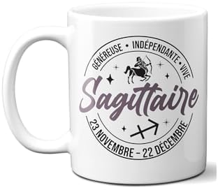 DECOHO - Mug signe astrologique Sagittaire - 33 cl, céramique - Imprimé en France - Blanc