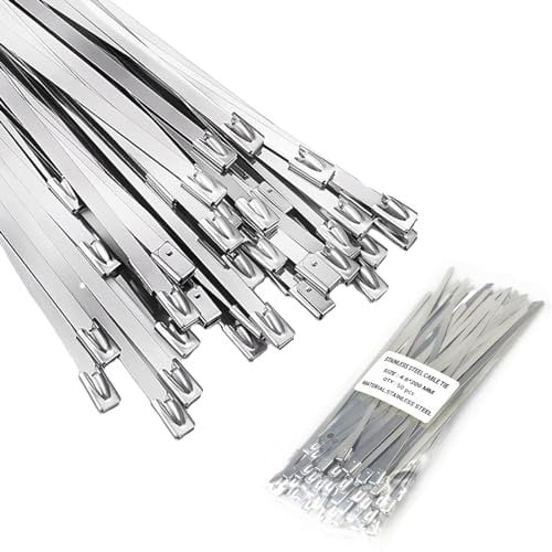 Gad2go 50 Pcs Metal Cable Ties 4.6 x 200 mm Stainless Steel Cable Ties Self Locking Zip Tie