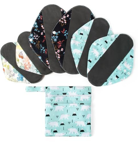 Viedouce Waschbare Slipeinlagen, 6er-Pack Stoffbinden Waschbar, Super Saugfähiges Atmungsaktiver Netzstoff,wiederverwendbare mit 1 Tragbaren Wasserdichten Mini-Taschen