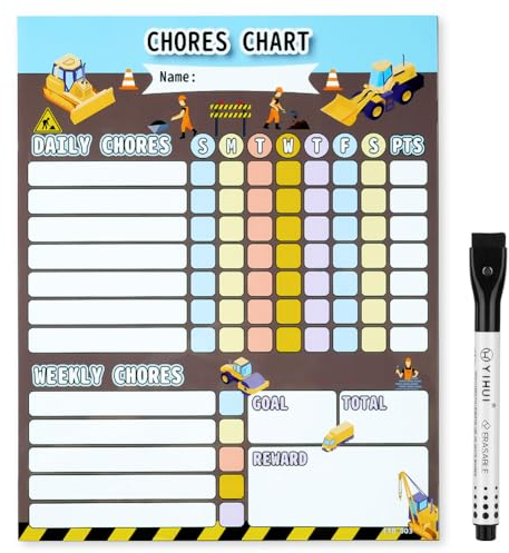 OFFCUP Tableau de Récompense pour Enfants, Tableau Magnétique pour Bon Comportement, Tableaus de Corvée avec 1 Feutres pour Tableaus Routine Blanc Effacable (Véhicule d'ingénierie)