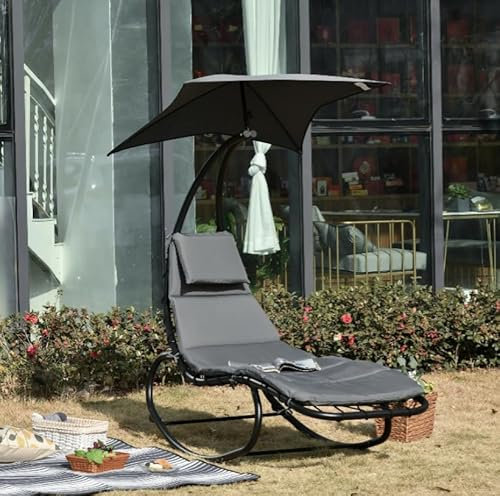 Generic Rocking Sun Lounger Garden Swing Chair Outdoor Day Bed Seat Patio Shade Canopy Conservatory Yard Chaise Lounge Deck Grey Bench Cushion Single Seater, AE84A-179V70