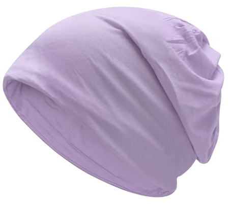 ZLYC Damen Sommer Slouch Beanie Leicht Weich Jersey Mütze Blumen Turban Hut(Einfarbig Hellviolett),Einheitsgröße