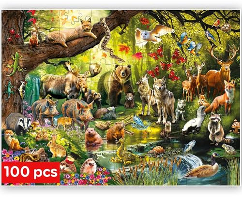 QUOKKA 100 Piece Jigsaw Puzzles For Children Age 3+, Kids Puzzles For Learning Forest Animals - Realistic Jigsaws for Boys and Girls Game Gift