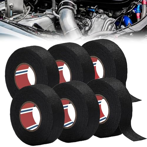 CMYUA Nastro Telato Nero 6 Confezione Nastro Tessuto 19 mm x 15 m Nero Nastro in Tessuto Non Tessuto Nastro Isolante Nero Nastro Telato Nero per Cablaggi e Autoadesivo Auto